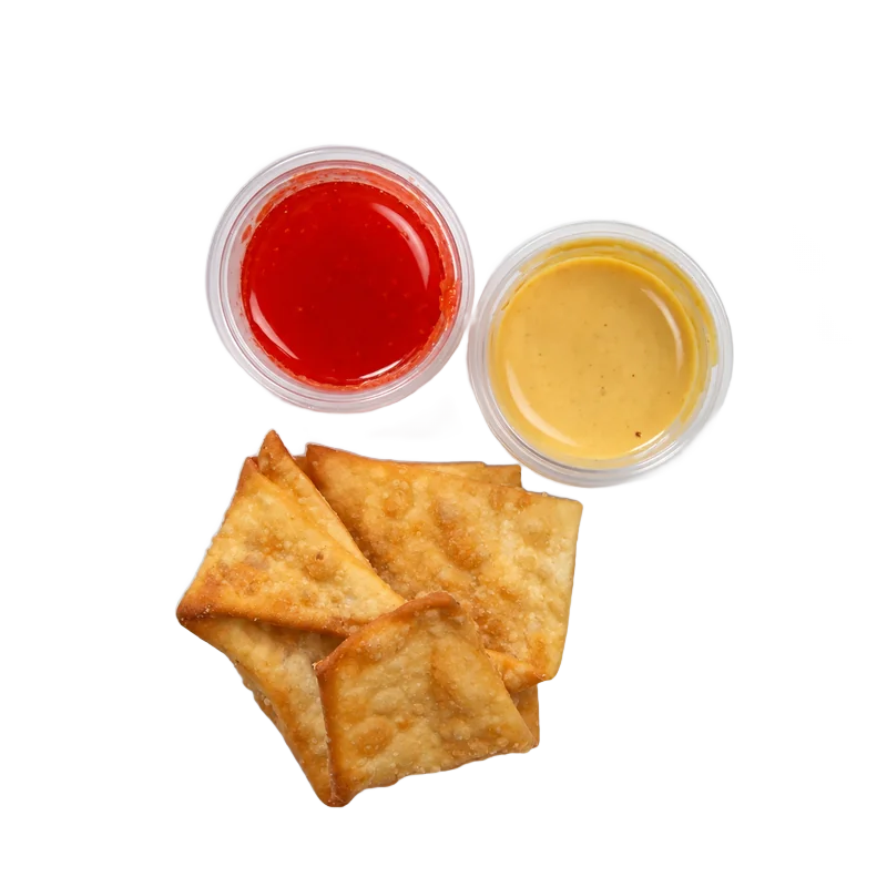 Crab rangoon with sweet and sour sauce and hot mustard